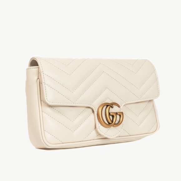 Gucci GG Marmont White Matelasse Chevron Leather Small Shoulder Bag - Picture 2 of 14
